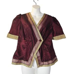 Handmade Small Artisan Top Cultural Attire Gold Brocade Trim Statement Blazer